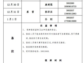 华体会平台（滨湖校区）后勤服务与管理与处2018年元旦假期值班表