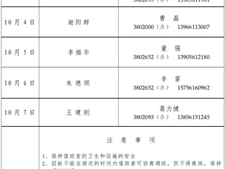 华体会平台（相山校区）华体会（中国）办公室2015年国庆假期值班表