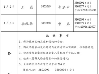 华体会平台（相山校区）华体会（中国）办公室2015年元旦期间值班表