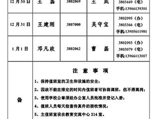 华体会平台(相山校区)华体会（中国）办公室2013年元旦假期值班表